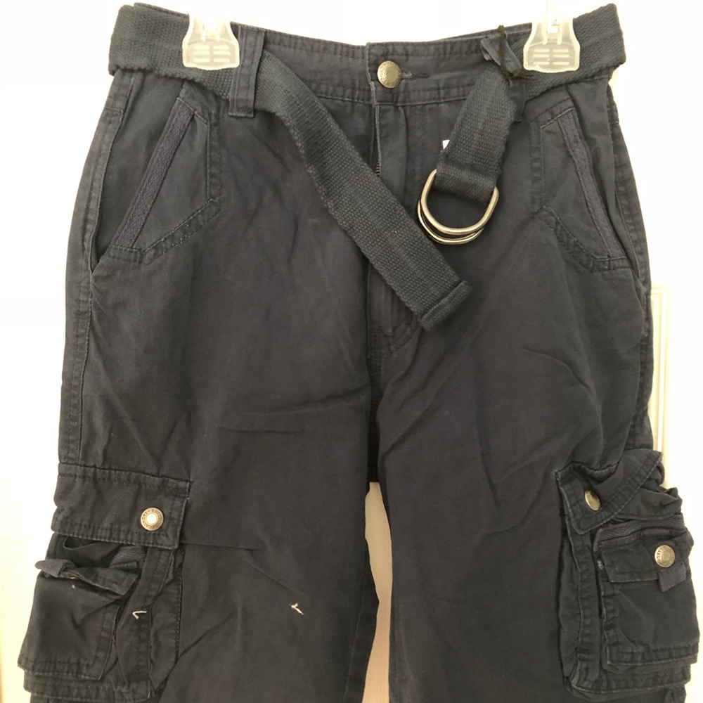 English Laundry navy cargo shorts with belt